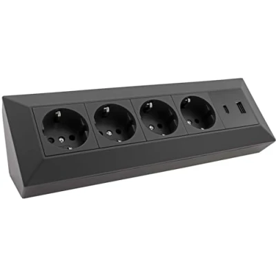 Bild av Steckdosenblock Ecksteckdose 4 Fach Mehrfachsteckdose 230V mit USB A C PD für Büro Küche Werkstatt Schwarz