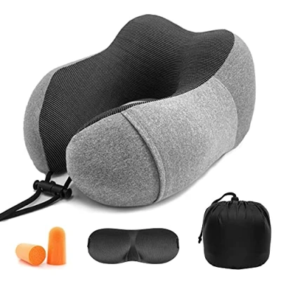 Bild av Gvolatee Resekudde Memory Foam, Justerbar Tightness Resa Nackkudde, Resekrage Kudde, Perfekt för Kontor och Hushållsflygplansbil(grå)