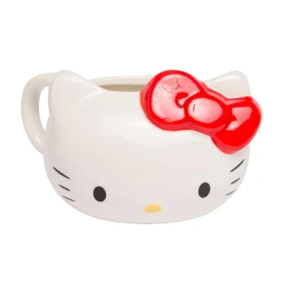 Bild av Paladone Hello Kitty officiellt licensierat keramiskt amin tecknad kattformad mugg med klassisk röd rosett, kontor och skola skrivbordstillbehör present