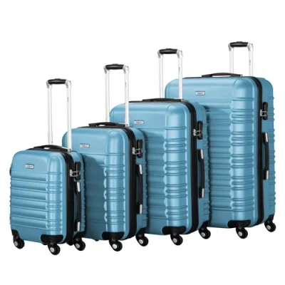 Bild av Zelsius Resväskeset i 4 delar, väska med hårt ABS skal kombinationslås, dubbla hjul och inre skiljevägg, handbagage, rullväska, stor resväska, Stålblått, S, M, L, XL