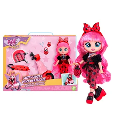 Bild av BFF BY CRY Baby Lady Scooter Playset dockor skyltdocka, dam, med sin skoter och 10 tillbehör Presentleksak för pojkar flickor +3 år