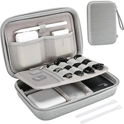 Bild av ProCase Elektroniktillbehör arrangör, resetillbehör väska, bärbar elektronisk kabelväska för MacBook strömadapter, kabel, Apple Pencil, mus, USB minne, powerbank, SD kort L grai