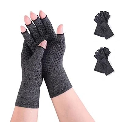 Bild av 2 par artroshandskar fingerlösa handskar, reumatism kompressionshandskar, artriti spelhandskar, reumatisk smärtlindring, RSI, karpaltunnelsyndrom (M, halkfri)