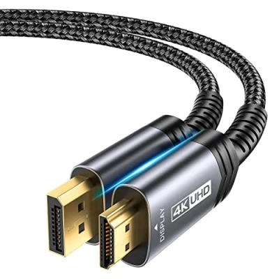 Bild av JSAUX 4K DisplayPort till HDMI kabel 2M, 4K@30Hz/2K@60/1080P@120 enkelriktad [guldpläterad, flätad, aluminiumhylsa] DP dator skärm kompatibel med Lenovo, HP, Dell, AMD, NVIDIA