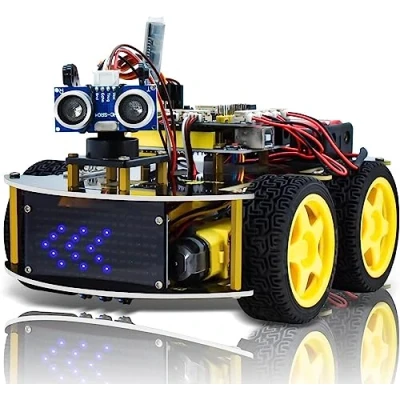 Bild av KEYESTUDIO 4WD Robotbilsats för Arduino IDE med UN0 kort, linjespårningsmodul, ultraljudssensor, IR modul, intelligent och pedagogisk bilrobotsats programmeringsinlärare