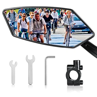 Bild av cykelspegel för elcykel vänster, 360 vikbar &amp; vridbar backspegel, vänster våningar med stor spegelyta, spegel cykel, slagtåligt äkta glas, cykeltillbehör, e cykel