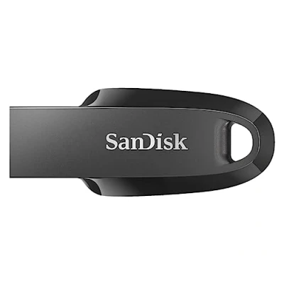Bild av SanDisk 64 GB Ultra Curve USB 3.2 Flash enhet, minne, minnessticka upp till 100 MB/s läshastigheter, RescuePRO dataåterställningsprogramvara, nyckelring, svart