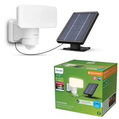 Bild av Philips LED solcellspotlampa Tylus, vit, 3 000 K, sensor
