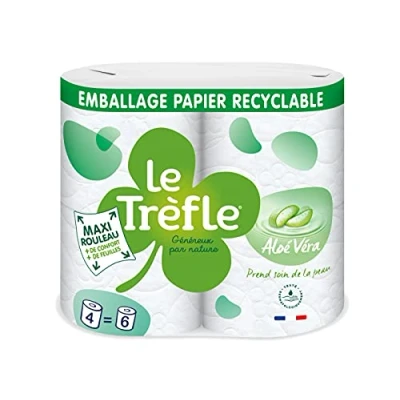 Bild av Le Clover Aloe Vera toalettpapper 4 maximala rullar = 6 klassiska fluffig tredubbel tjocklek Lotion återvinningsbart papper FSC® certifierat blandat