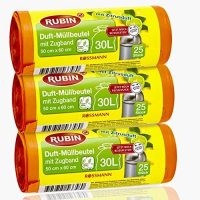 Bild av Rubin doftsoppåse 30 liter återvinningsbar med dragband och särskilt slitstark 75 stycken 3 pack x 25 stycken)