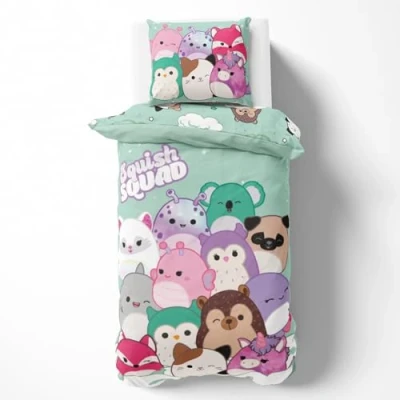 Bild av Character World Squishmallows sängkläder 135 x 200 80 bomull barnsängkläder tonåring gosedjur trend med koala, enhörning, räv &amp; Co. 2 delar