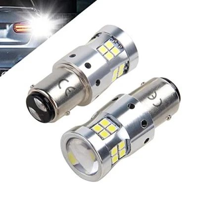 Bild av 1157 P21/5W Bay15D 12 V 24 30 LED glödlampor för bil och motorcykel, 1 300 lm, med linsprojektor, 6 000 K, vit bromsljus, bakljus, osv. Inte lämplig båtar. 2 st