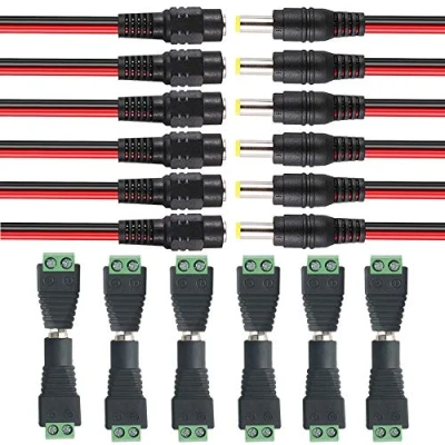 Bild av FULARR® 24 st premium 5,5 x 2,1 mm DC anslutningskit: 6 par strömuttag adapter kontakt + likströmsparvkabel, för CCTV säkerhetskamera