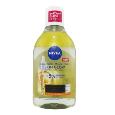 Bild av NIVEA Skin Glow Micellary Water (400 ml), ansiktsrengöringsgel med 5% serum och aminosyra komplex, ansiktstoner för ansikte, ögon läppar, ansikts sminkborttagningsolja vitamin C E