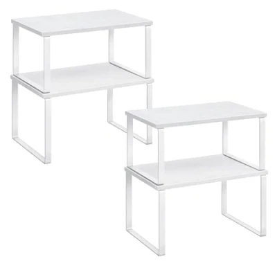 Bild av SONGMICS Kryddställ, Set med 4 Köksarrangörer, Kökshylla, Skåpskåp Kök, Expanderbar, Liten Hylla, Stapelbar, Metall och trämaterial, Moln Vit Snövit KCS027W01