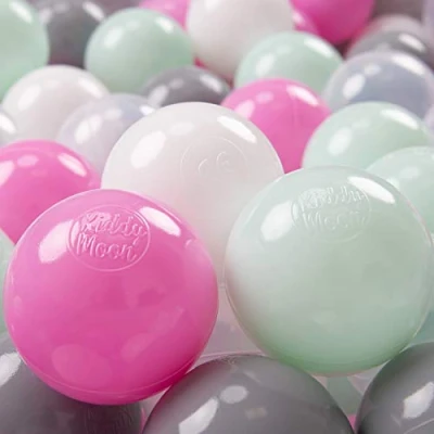Bild av KiddyMoon 200 Ø 7 cm barnbollar lekbollar för bollbad baby plastbollar tillverkade i EU, transparent/grå/vit/rosa/mynta