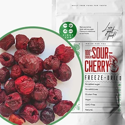 Bild av Frystorkad Surkörs 100% Naturlig Torkad Frukt Uttorkad Inget Tillsatt Socker Gefriergetrocknete Sauerkirsche Freeze Dried Fruit Sour Cherry ZingyZoo