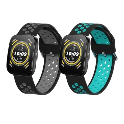 Bild av kwmobile remmar kompatibla med Huami Amazfit Bip 5/Amazfit GTR 4 2 x ersättningsarmband i silikon svart/mörkblå, Large