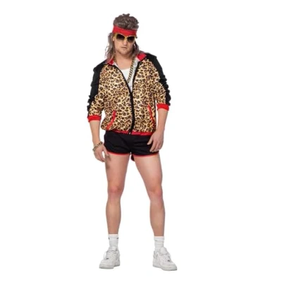 Bild av WILBERS &amp; 5748 80 tal/90 tals joggingdräkt för män, leopardtryck, träningsoverall, karneval