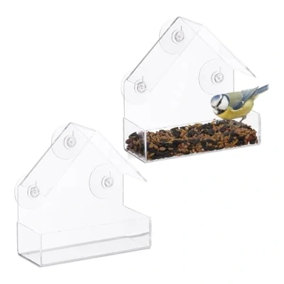 Bild av Relaxdays Fågelmatningshus för fönster, set om 2, 3 sugkoppar, fågelmatningsstation med tak, HBT: 15 x 7 cm, transparent