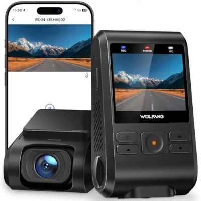 Bild av WOLFANG WiFi Dashcam, 2.5K Dash Cam With Night Vision, WDR, 24H Parkeringsläge, 170 vidvinkel, G Sensor, Rörelsedetektering, Loop inspelning
