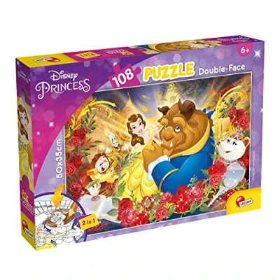 Bild av LISCIANI DISNEY Skönheten och odjuret Maxi Puzzle 108 bitar 2 i 1 pussel Dubbelsidigt med färgläggningssida för barn från 4 år Pennor färgläggning ingår