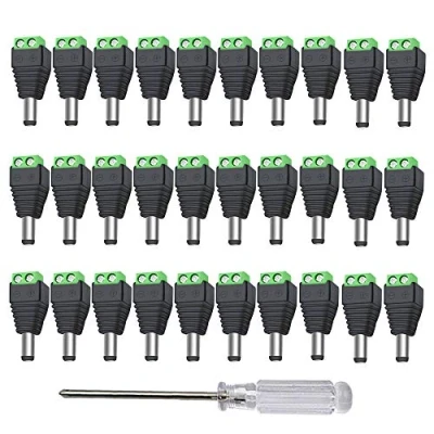 Bild av Aiqeer 30 st 12 V/24 V 5,5 x 2,1 mm DC strömkontaktadapter, manlig strömuttagskontakt, skruvterminal kontakt för CCTV kamera LED remsa (grön)