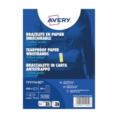 Bild av Avery TYVYW 50, Evenemangsarmband, Gul, papper, Monokromatiskt, Unisex, Självhäftande