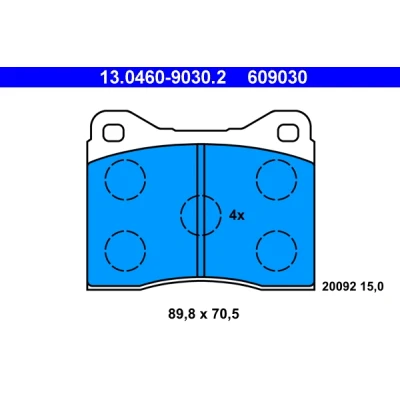 Bild av ATE 13.0460 9030.2 Jeu de plaquettes frein non préparé pour indicateur d&#039;usure, contact signal d&#039;usure exclu BMW: 6 Coupe, 02 Berline, 5 Berline