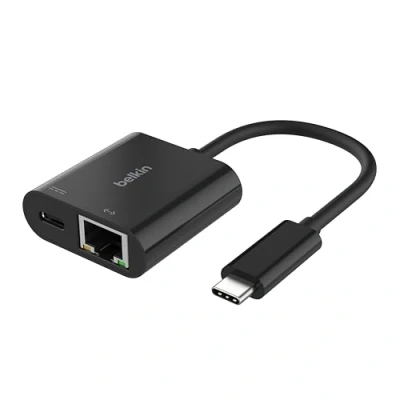 Bild av Belkin Connect USB C till Ethernet + laddningsadapter 100 W med Gigabit och [10/100/1000] Mbit/s för snabb internetanslutning Kompatibel iPhone 15, Samsung Galaxy S24, m.fl.