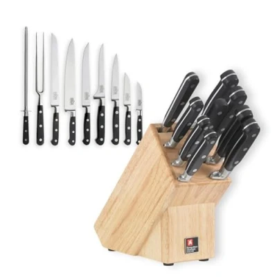 Bild av Richardson Sheffield V SABATIER Knivblock med knivset, 10 delar, vassa knivar, krom molybden vanadinstål, massivt träblock, högkvalitativ och vacker design