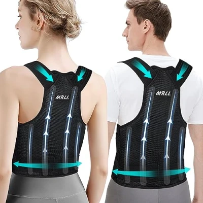 Bild av Ryggstödsbälte rygg rak hållare hållningskorrigering kvinnor: justerbar hållning korrigering bälte för män andningsbar posture Corrector hållningstränare svart XXL