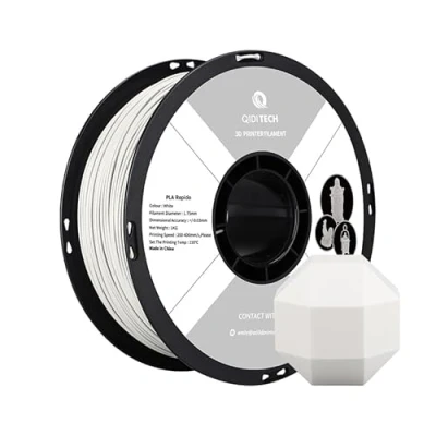 Bild av QIDI TECH PLA filament 1,75 mm, 3D skrivarfilament Rapido, lämpligt för höghastighetsutskrift, passar de flesta FDM skrivare, 1 KG spole, vit