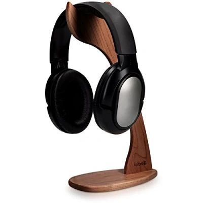 Bild av Kalibri trä hörlurar hållare stativ universal smal headset hängare skrivbordsställ för spelheadset DJ i valnöt