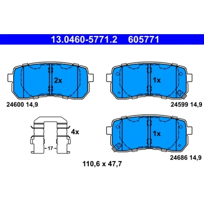 Bild av ATE 13.0460 5771.2 Jeu de plaquettes frein avec indicateur d&#039;usure accessoires KIA: Carnival / GRAND 3, III MPV