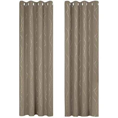 Bild av Deconovo gardin med öljetter, gardiner sovrum, ogenomskinliga gardiner, eyelet termiska 245x140 cm (höjd x bredd), taupe uppsättning 2