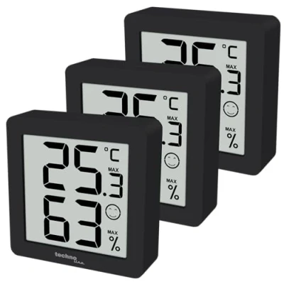 Bild av Uppsättning av 3 WS9425 svart, termometer, hygrometer, extra liten, magnethållare, x i en förpackning