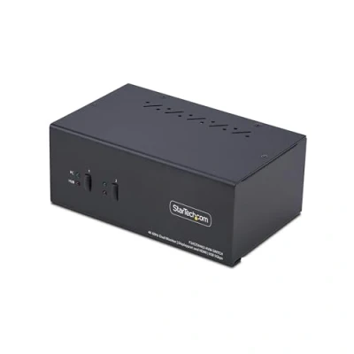 Bild av StarTech.com 2 Port Dual Monitor DisplayPort en HDMI KVM Switch, 4K 60Hz Omkopplare för tangentbord/video/mus/ljud/USB x KVM/ljud/USB 1 lokal användare skrivbordsmodell TAA kompatibel