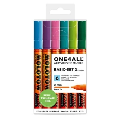 Bild av Molotow One4All 127HS akrylmärkpenna, basic set 2 (2,0 mm linjetjocklek, hög täckning och permanent, UV beständig, för nästan alla ytor) 6 stycken sorterade, beige
