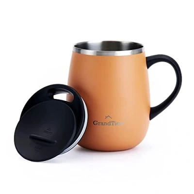 Bild av Grandties isolerad kaffemugg med handtag glidlock för stänkskydd 47 ml vinglasform termos dubbelväggigt vakuum rostfritt stål att hålla drycker varma eller kalla morot