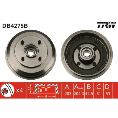 Bild av TRW DB4275B Tambours De Frein avec roulement, sans bague ABS 243 FORD: Focus Mk1 3/5 portes, Break