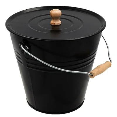 Bild av HRB Tin hink askhink med lock svart, olika storlekar (12 liter perfekt öppen spis tillbehör förlängning, för förvaring av varm och kall aska