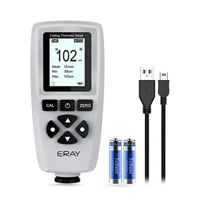 Bild av ERAY Lagertjockleksmätare med bakgrundsbelysning LCD display, lackskiktskniv inklusive fodral, batteri och tyska instruktioner, mätområde 0 till 2000um, färgmätare för bil