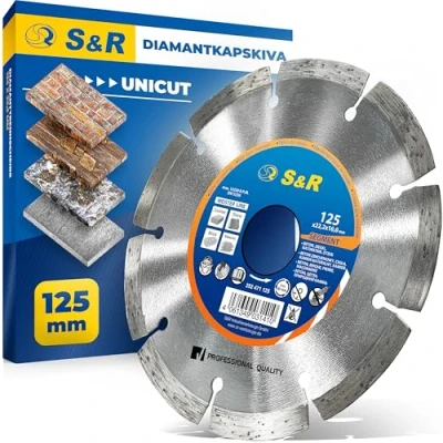 Bild av S&amp;R Diamantkapskiva 125 x 22,2 mm, Proffskvalitet, Högpresterande segment, Universell avskiljningsskiva för att separera byggmaterial, betong, natursten, sten, tegel, murverk, längre livslängd