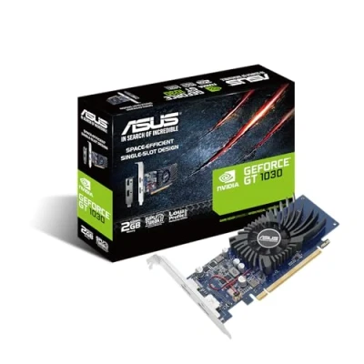 Bild av ASUS GeForce GT 1030 2GB GDDR5 grafikkort med låg profil för HTPC byggnad (med I/O portfästen)