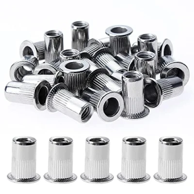 Bild av Gueenky 150 st nitmutter M5, nitmuttrar i rostfritt stål, platt huvud mutter blandade insatser för trämöbler, (10 mm x 12 mm)