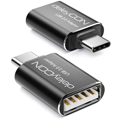 Bild av deleyCON USB C till Adapter (2 Stycken) OTG Aluminium För Smartphone Bärbar Dator Surfplatta Kompatibel med IPhone 15 Pro Max MacBook Air 2023 IPad Mini iMac Svart