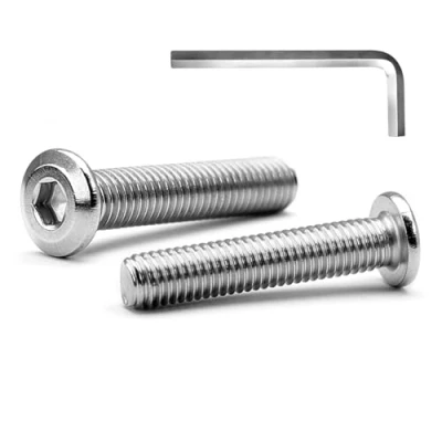Bild av MINHER M6 x 40 mm 10 st platt huvud sexkant infällda skruvar bultar, möbelbultar, rostfritt stål A2 V2A, full gänga (med insexnyckel)