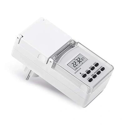 Bild av conecto digital timer för uttag, inomhus och utomhus, 10 omkopplingsprogram, 1,5 tum LCD skärm, inkl. reservbatteri, IP44, 3600 watt, vit
