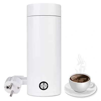 Bild av Vegena Liten bärbar vattenkokare, 400 ml, minivattenkokare, med automatisk avstängning, 5 minuters snabbkokning för te, mjölk, kaffe (vit)